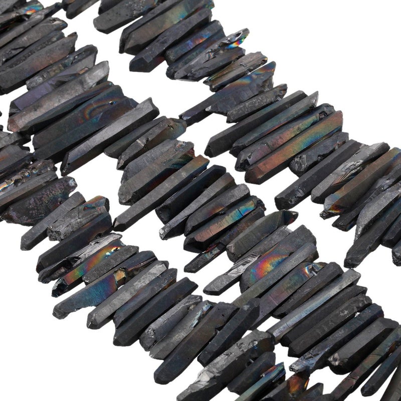 SUNYIK Black Titanium Coated Crystal Points Quartz Rough Sticks Spikes Point Beads 15 inch Strand Drilled - Image 4